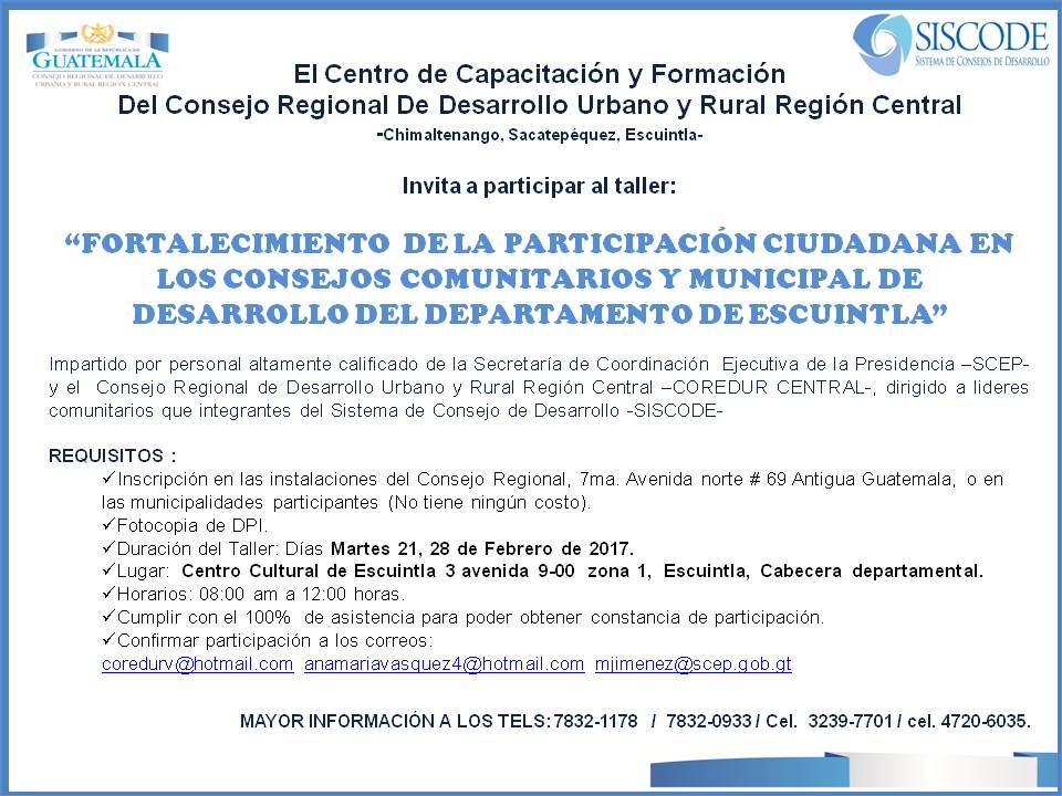 TALLER: Fortalecimiento De La Participación Ciudadana, Escuintla